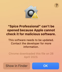 Spice Professional Warning Icon